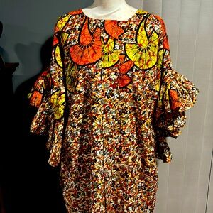 Elegant African Print Cotton Knee Length Dress Like New Vibrant Multicolor Black